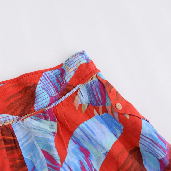 Farm Rio Red & Blue Floral Palm Tree 55% Linen Pull On High Waisted Shorts S - Picture 9 of 11